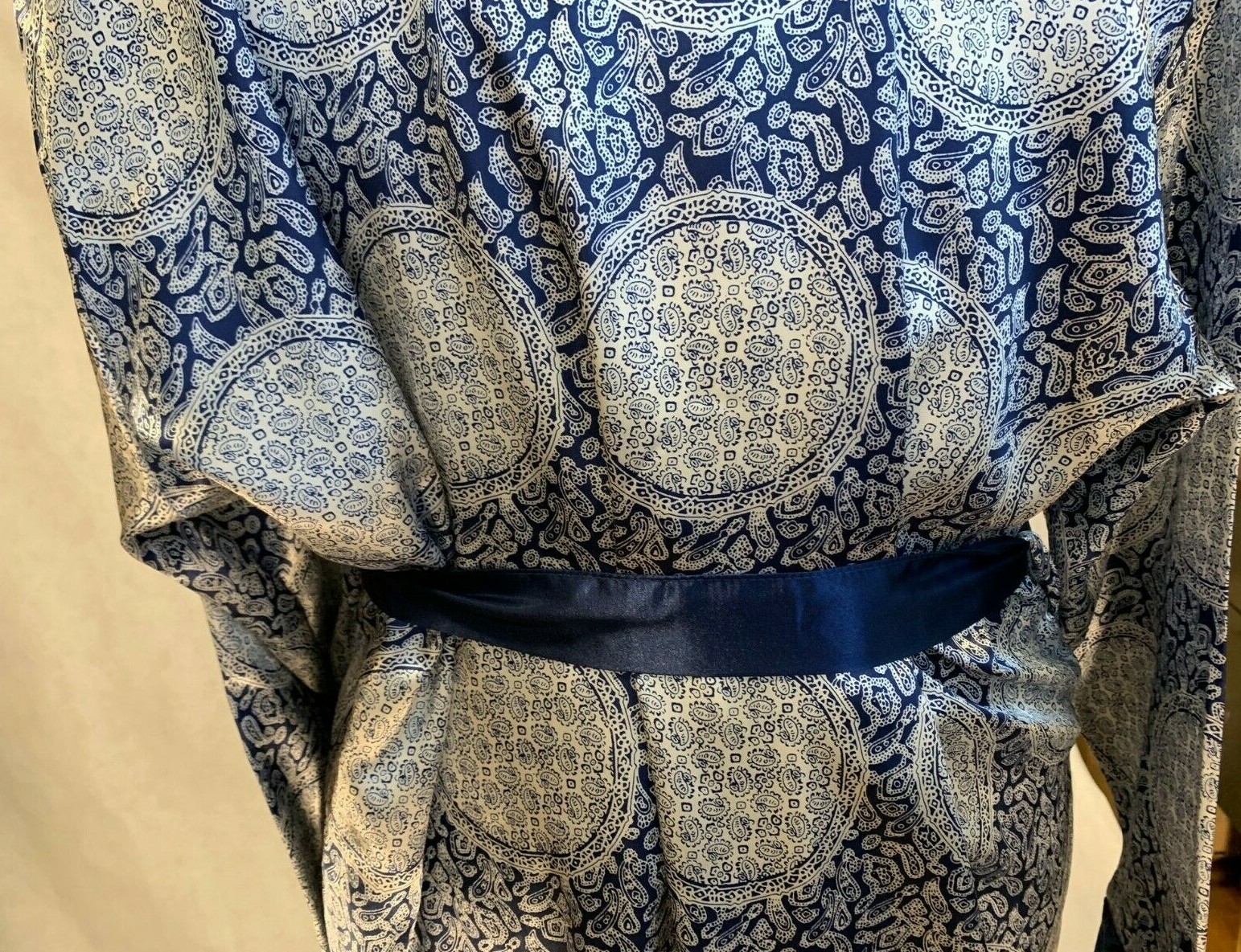 Mens Silk Satin Robe – Navy Paisley Auspicious ” 5 Day Delivery USA Seller ”