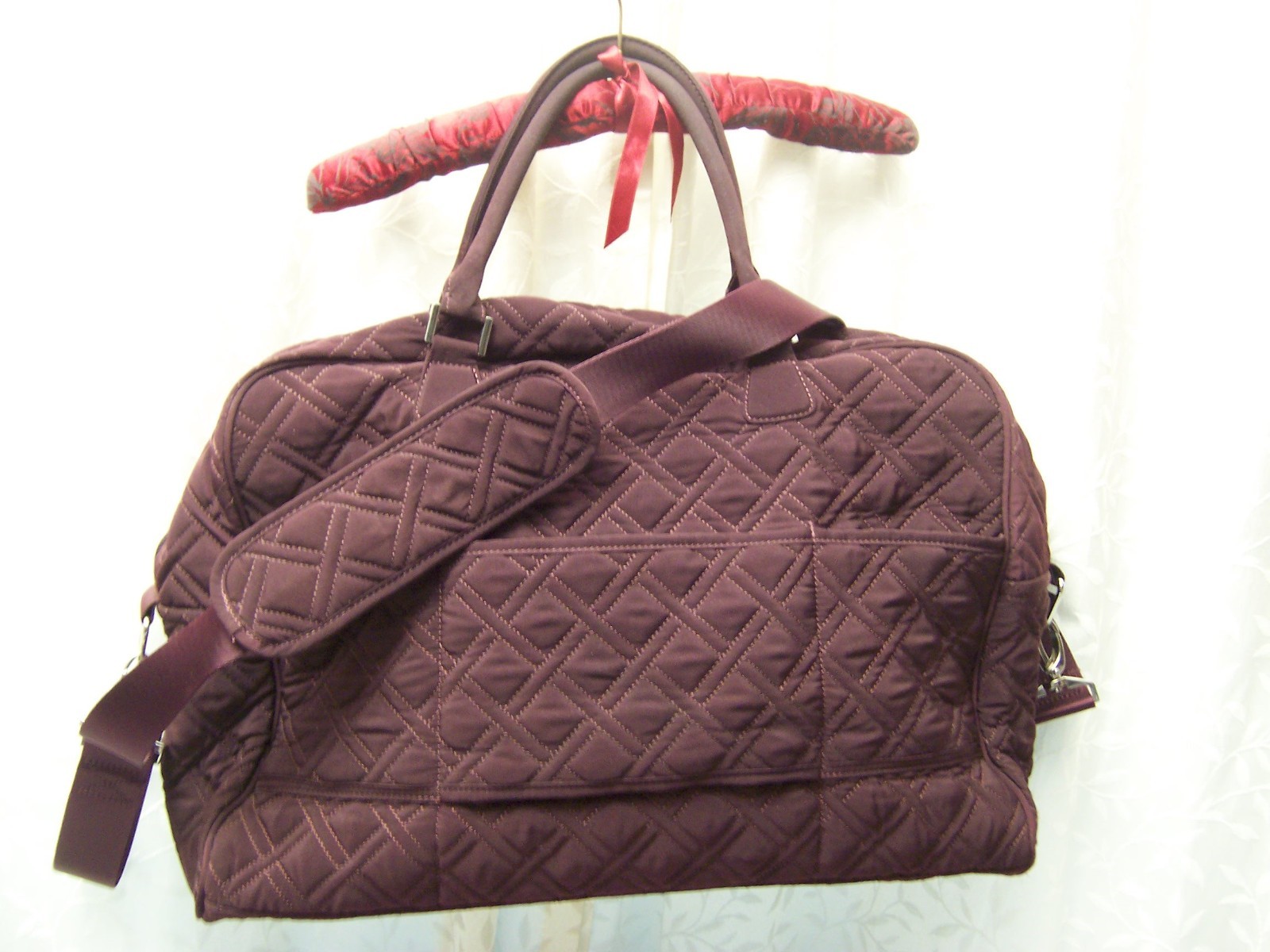 Vera Bradley Duffel/Weekender – burgundy quilted cotton with crossbody strap