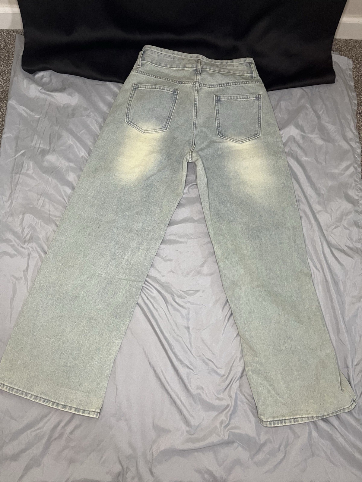 Men’s Blue Wide-Leg Light Wash Denim Jeans 5-Pocket Button Closure Size M
