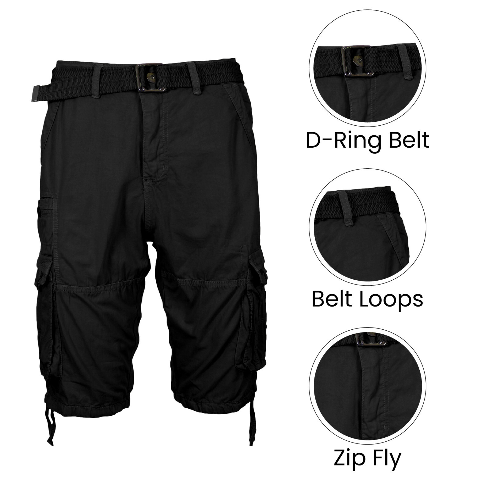 Men’s Distressed Washed Cotton Cargo Shorts With Belt (Size 30-42) NEW FREE SHIP