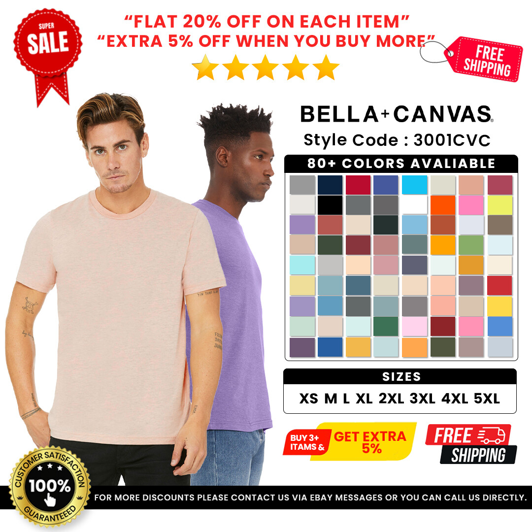 Bella + Canvas 3001CVC Unisex CVC T Shirt Retail Fit Heather Stylish Tee T-Shirt