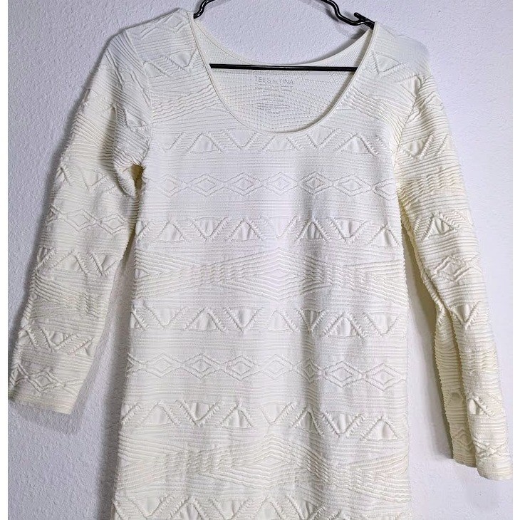 Tees By Tina Ivory S/MTextured Bodycon Midi Dress One Size Stretch USA