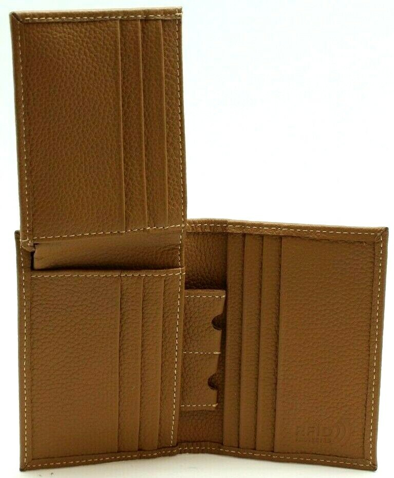 RFID safe Top Grain Leather L-Fold Wallet for Men Student ID Card Case Holder