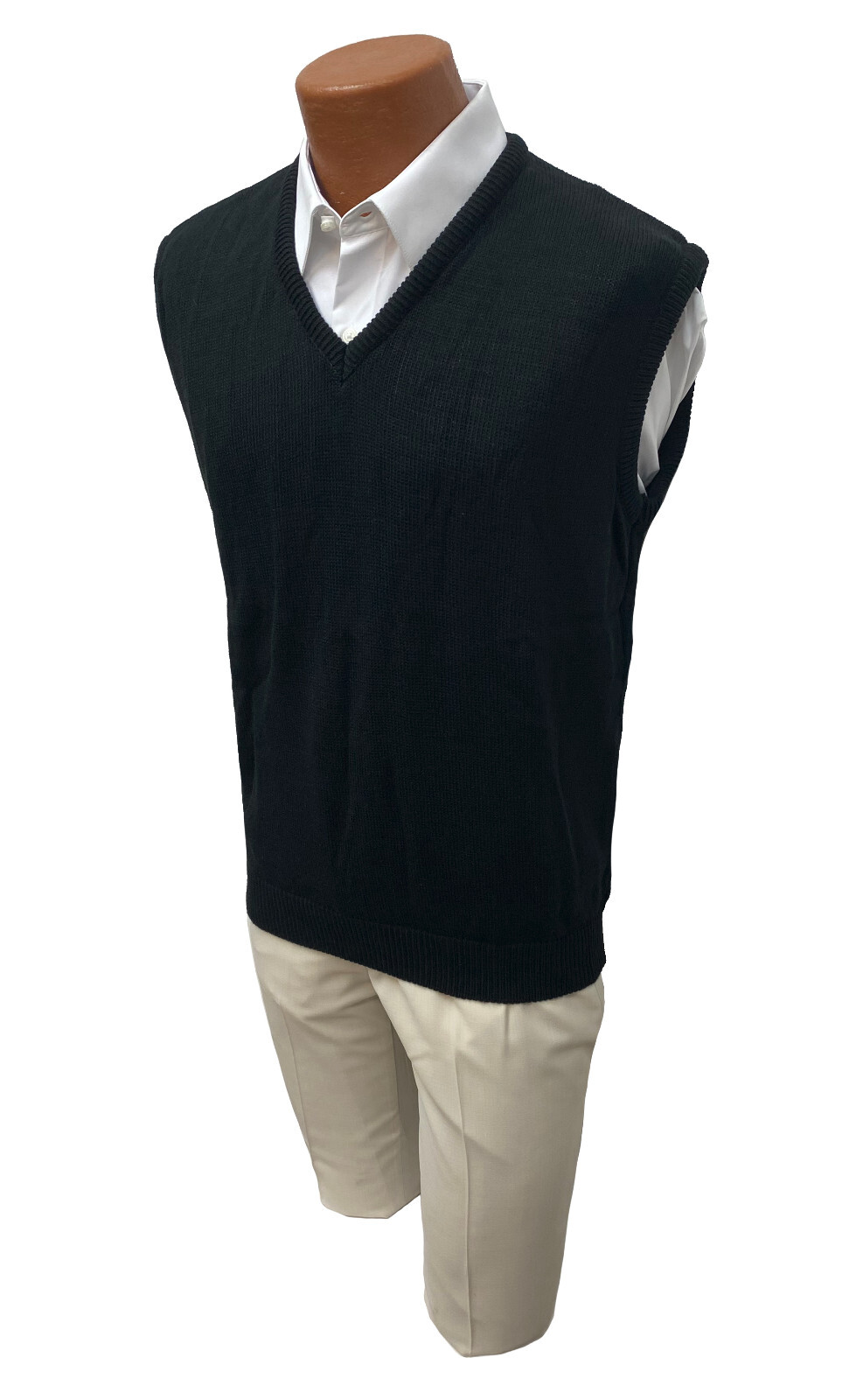 Unisex Black Waffle Knit Pullover Vest Soft Polyester Machine Washable 2XL