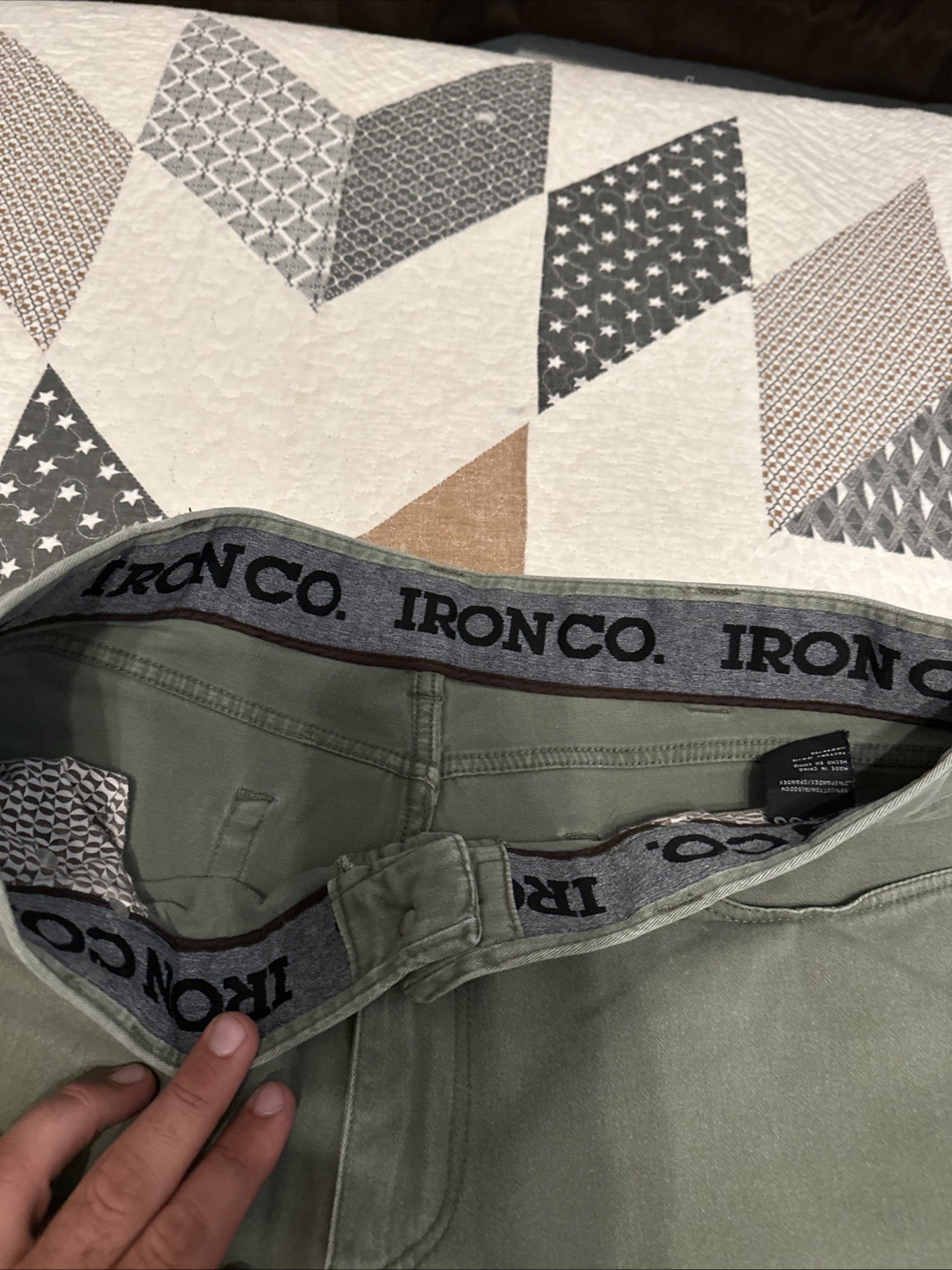 IRON CO Cargo Pants Olive Green 36 30 Mens Cotton Blend Casual Workwear