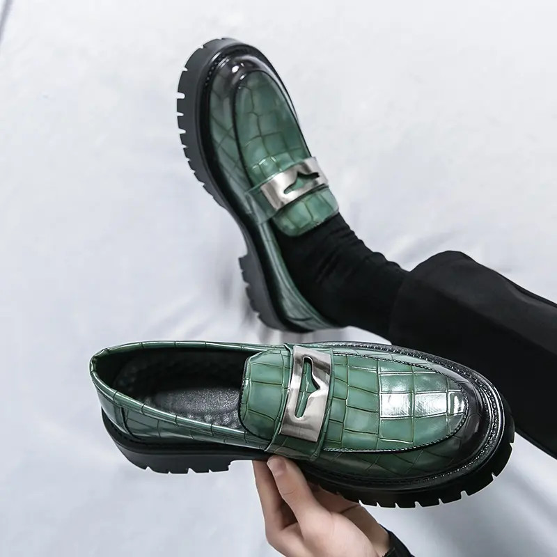 Men’s Slip On Alligator Pattern Platform Faux Leather Dress Shoes Thick Sole New