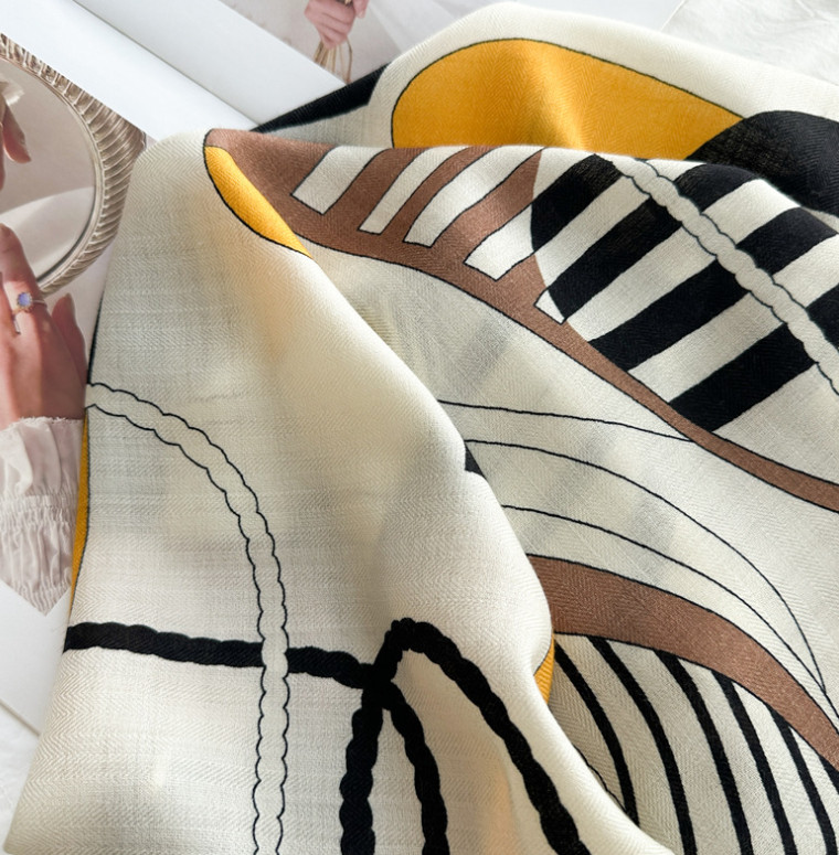 70% Cashmere 30% Silk Wrap Scarf vent Print Double Face Print Shawl 135X135cm