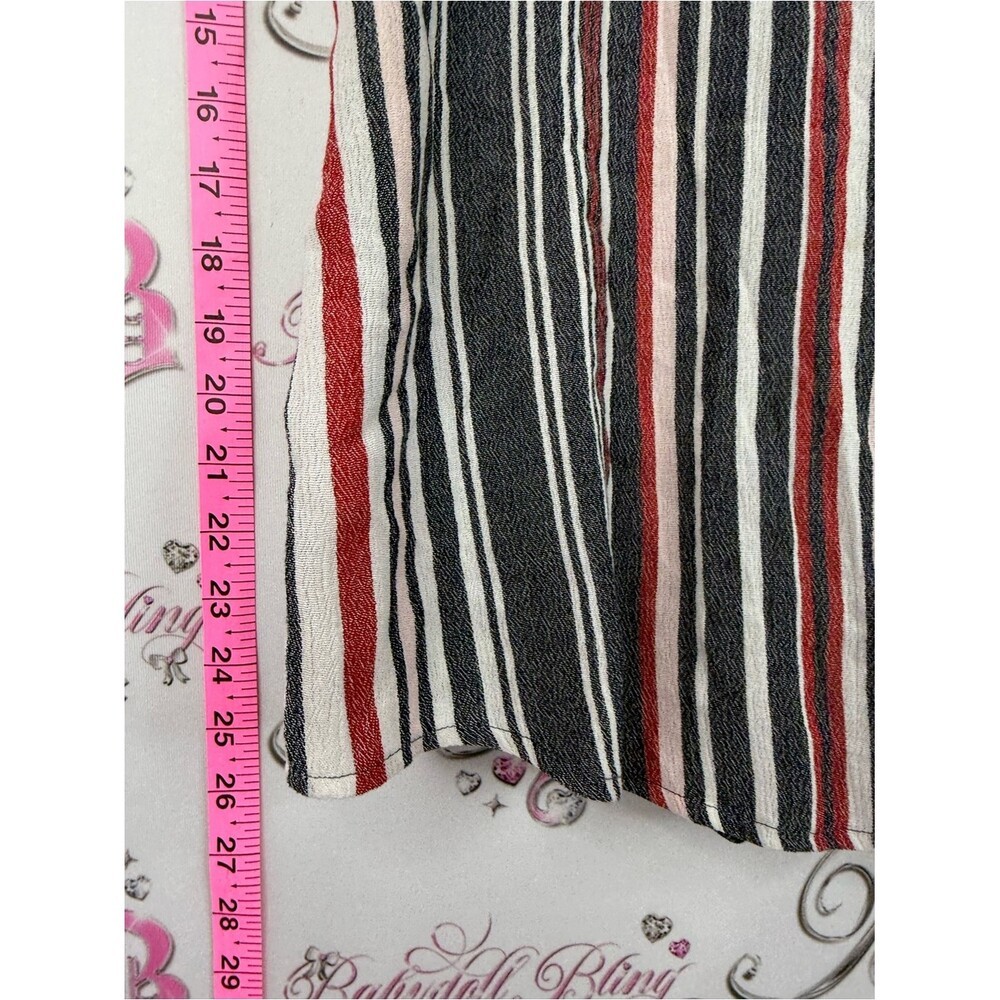 Shirt Striped V-Neck Cap Sleeve Blouse – Black, White & Red