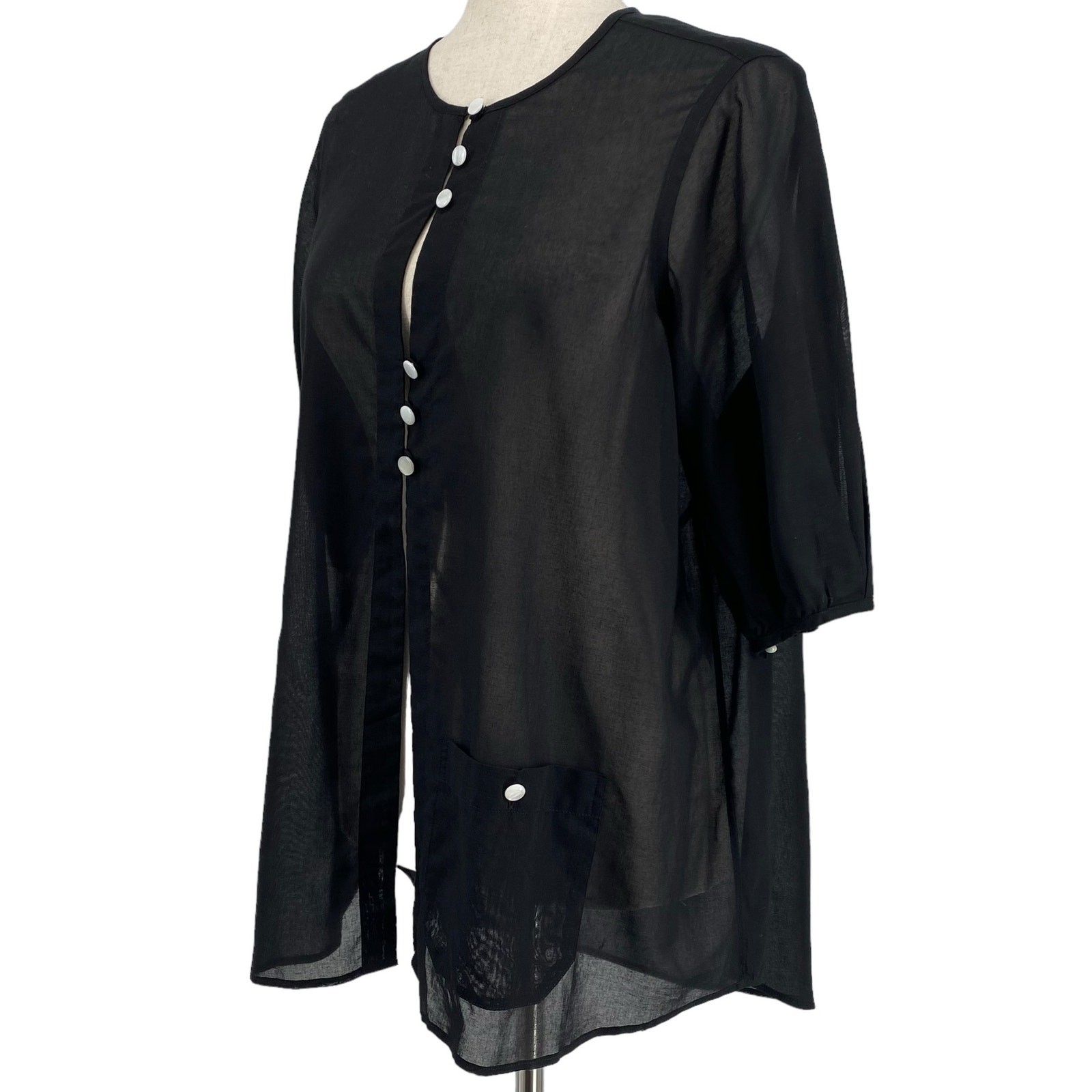 Jussara Lee Slow Fashion Black Sheer Blouse OS Minimalist Sustainable Quality