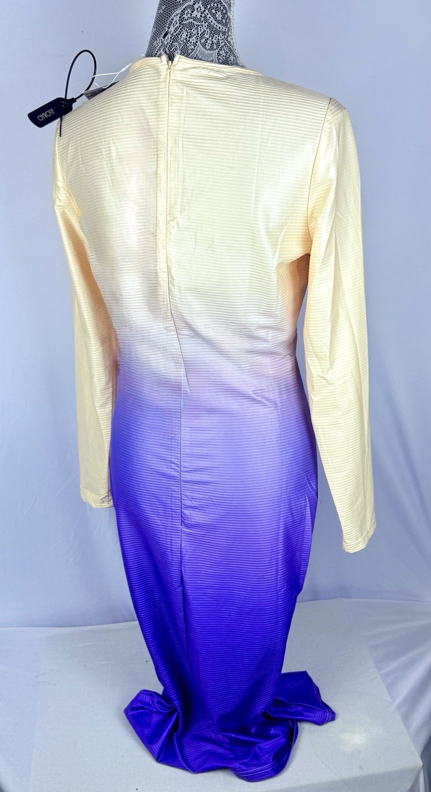 OYROSY Ombre Yellow-Purple Maxi Dress with 3D Flower – As Seen on Today Show