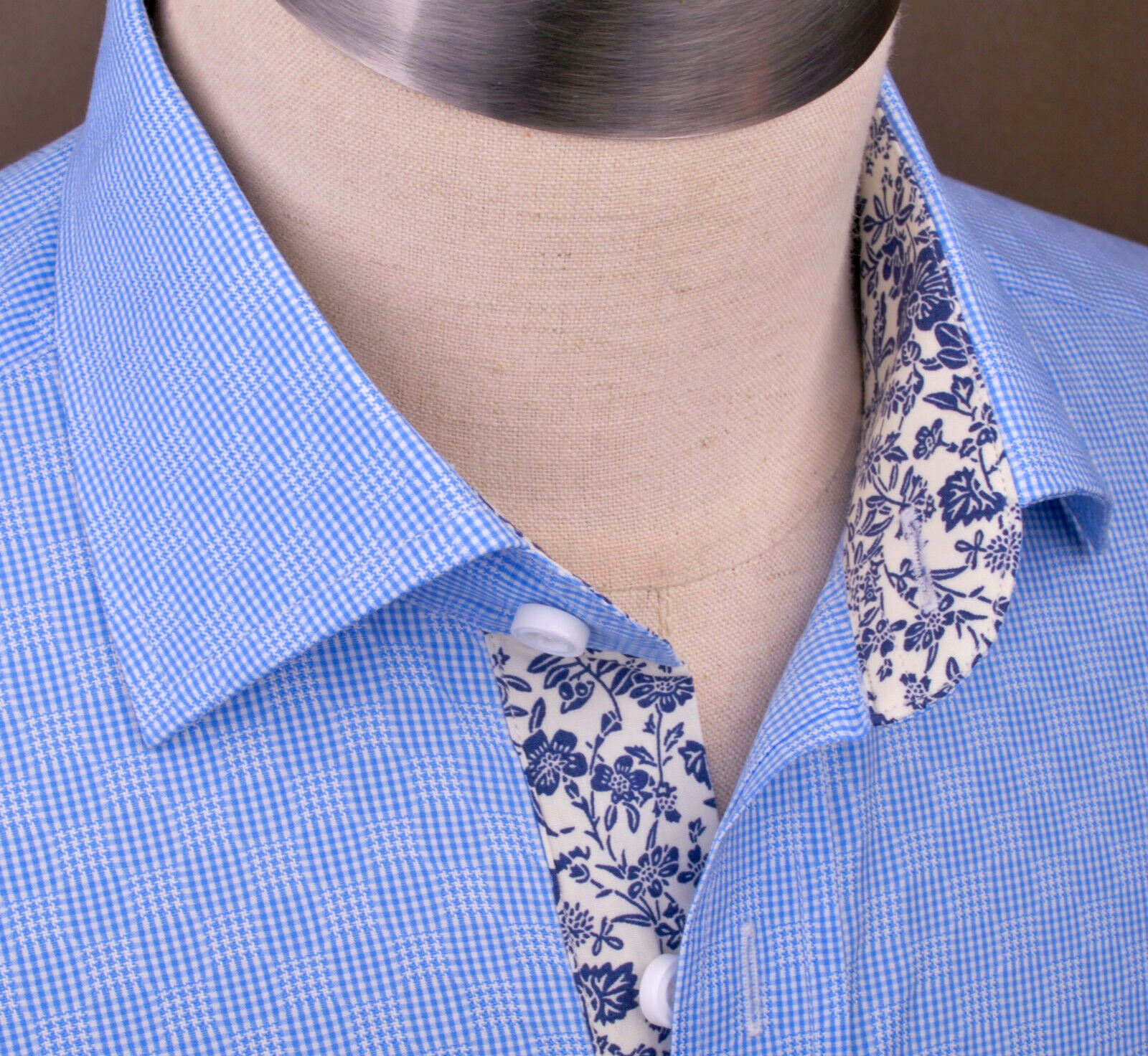 Blue Business Shirt Throwback Retro Boss Houndstooth Spot Tiny Gingham Checkered