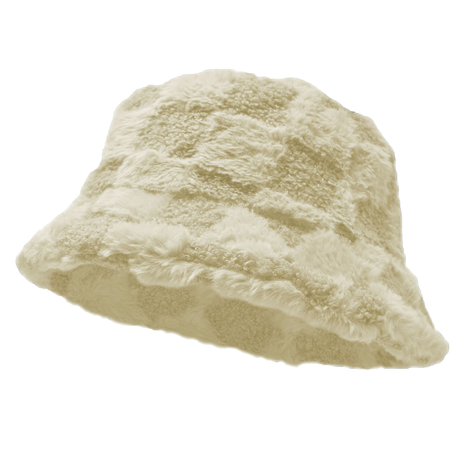 Women’s Winter Plush Fluffy Bucket Hat Faux Fur Lining Cozy Check Wide Brim Cap