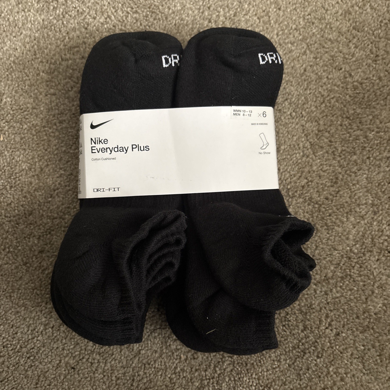 Nike Everyday Plus Cushion No Show Socks 6 Pack Mens Size 8-12 NEW SX6898-010