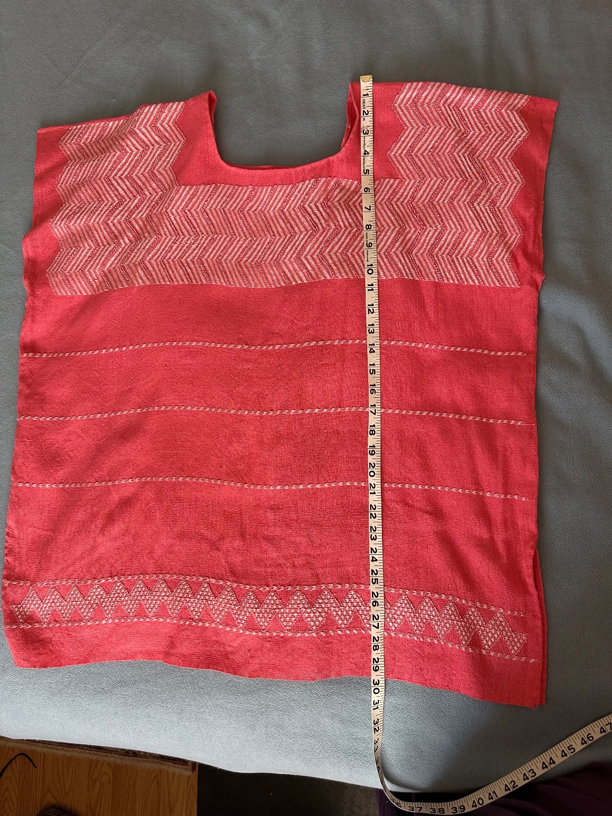 Mexican Embroidered Huipil Maya Top PEACH PINK cotton white embroidery – Large