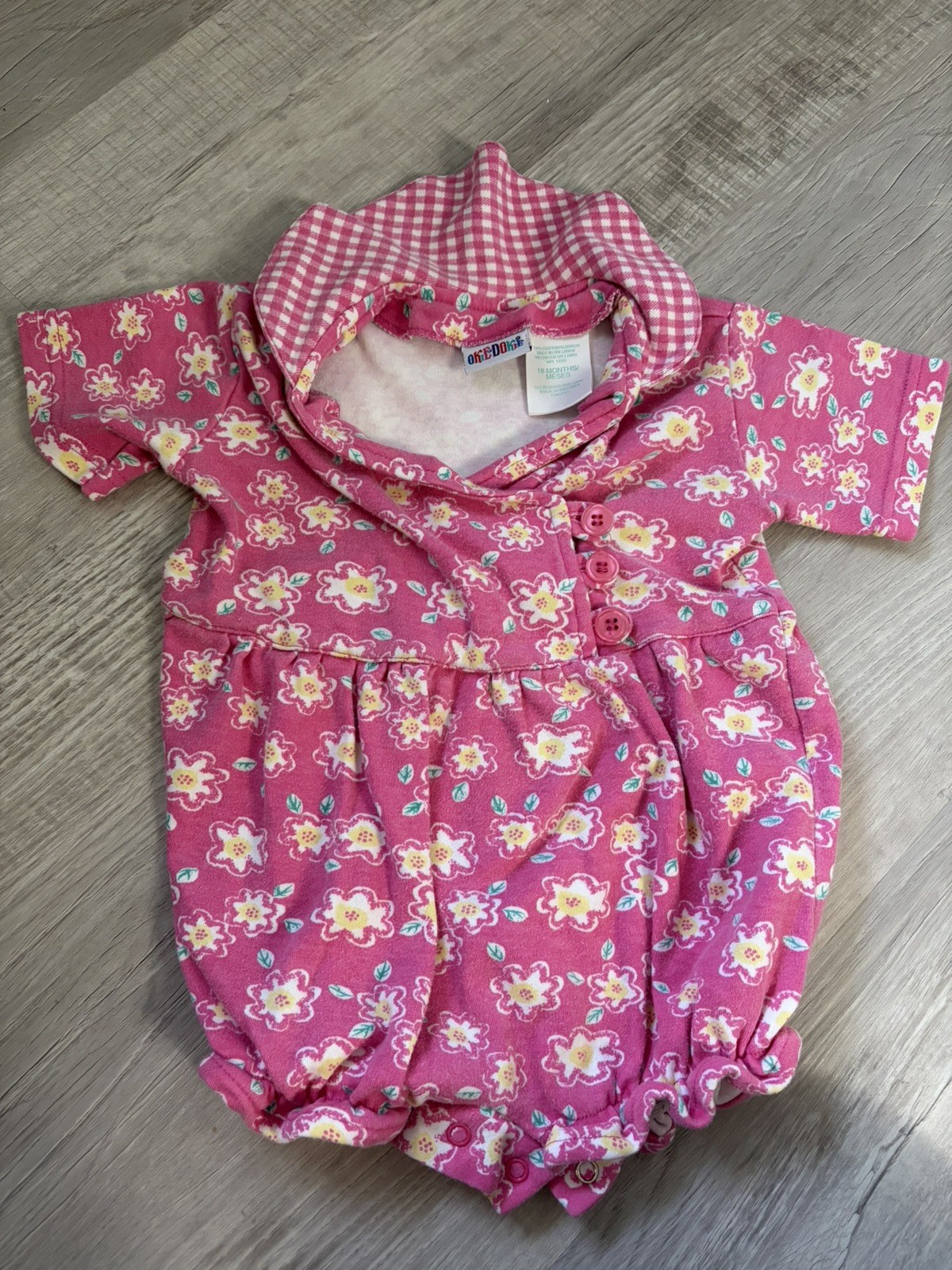 Vintage Okie Dokie Girl 18M Pink Floral Romper w/ Peter Pan Collar
