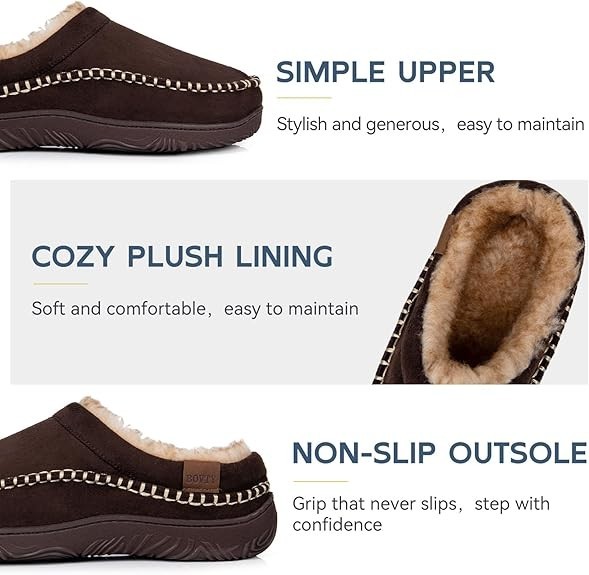 Men’s Memory Foam Moccasin Slippers Warm Plush Indoor Outdoor House Shoes Gift