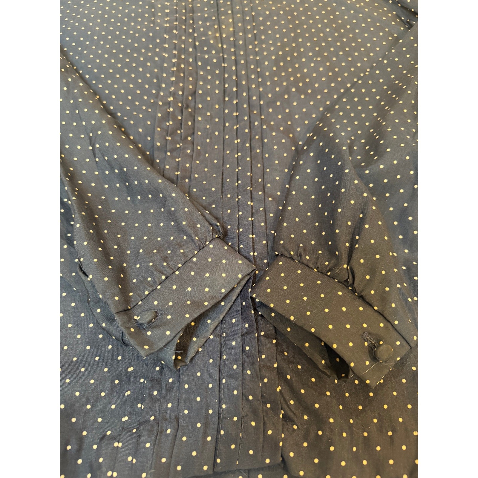 Vtg LANVIN womens navy white polka dot blouse 10 back zip classic old money