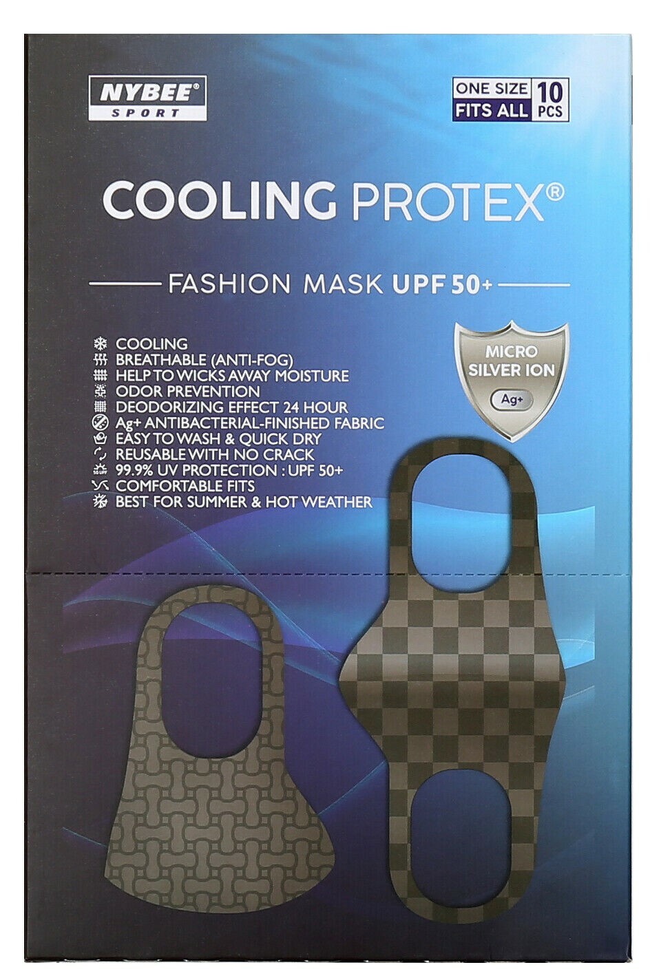 Luxury Fashion Black Face Mask Cooling Protex UPF 50+ Reusable Washable