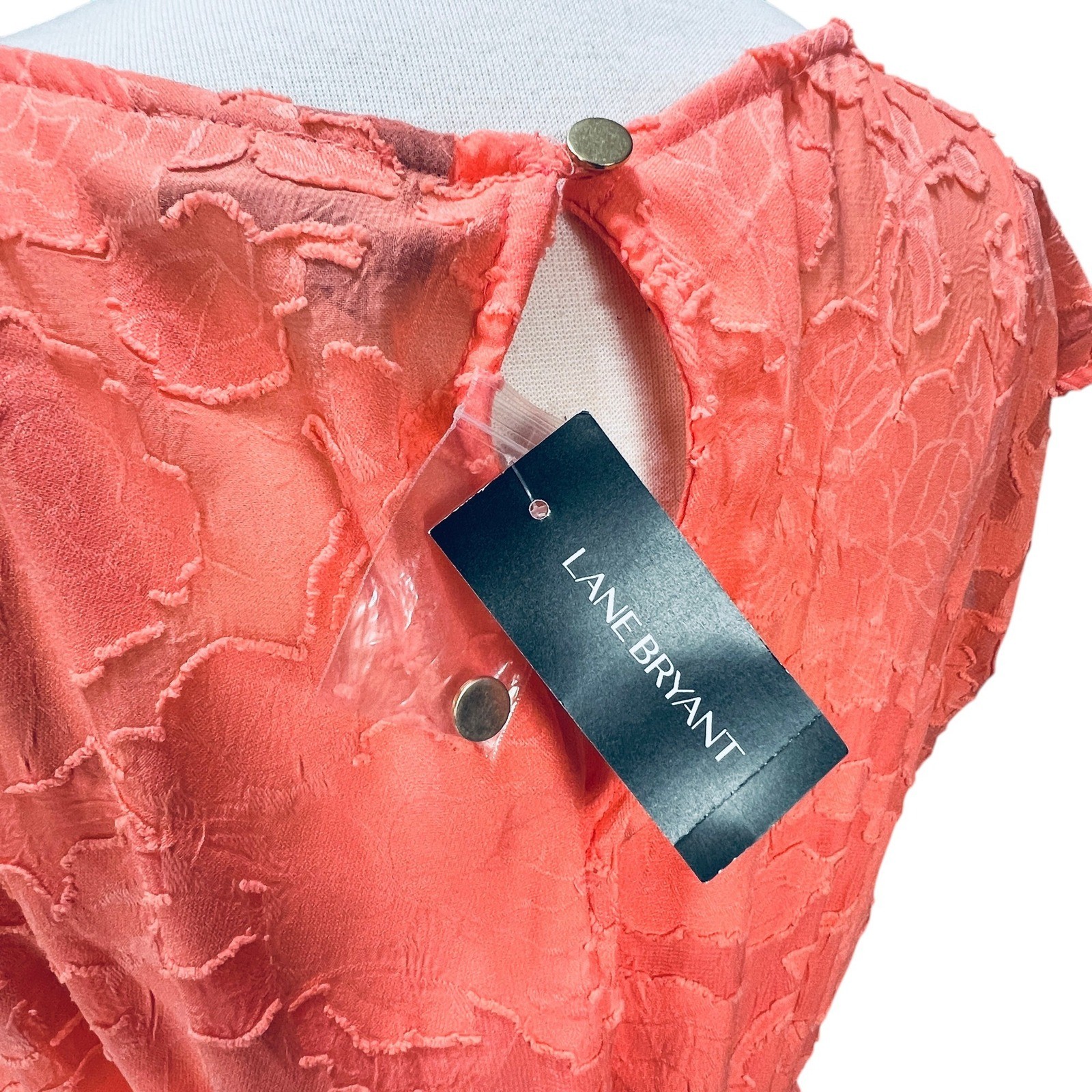 Lane Bryant Coral Lace Floral Burnout Pleated Dress NWT Plus Sz 18/20 Boxy Tie