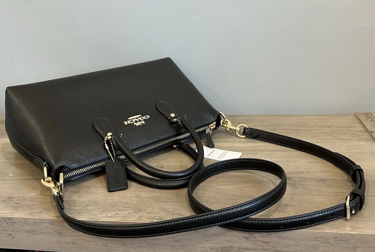 COACH Georgia Satchel Bag In Refined Pebble Leather – CR156 – Gold/Black