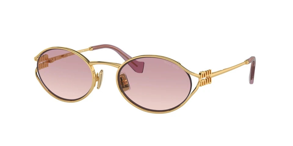 Miu Miu MU 52YS Pink Gradient Lens Gold Metal Oval Sunglasses New With Box