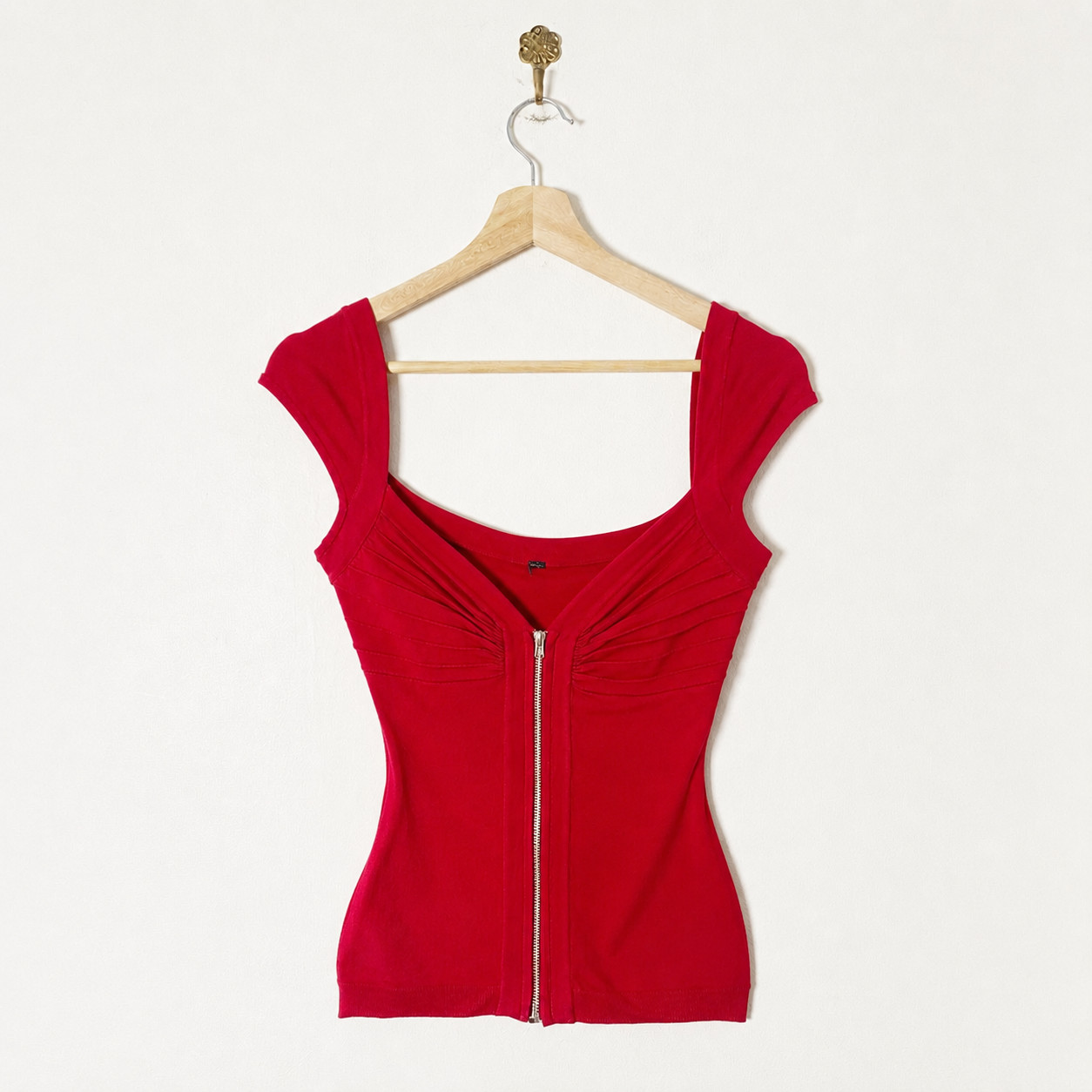 BAY Vintage 90s Y2K Red Bodycon Bandage Zip Top Sweetheart Low Cut Party UK10