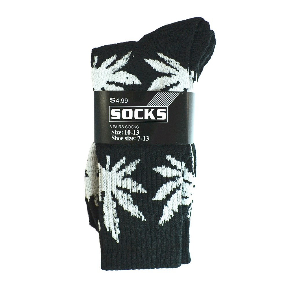 3 Pairs Men Sports Leaf Weed Marijuana Crew Cotton Long Socks Size 9-11 10-13