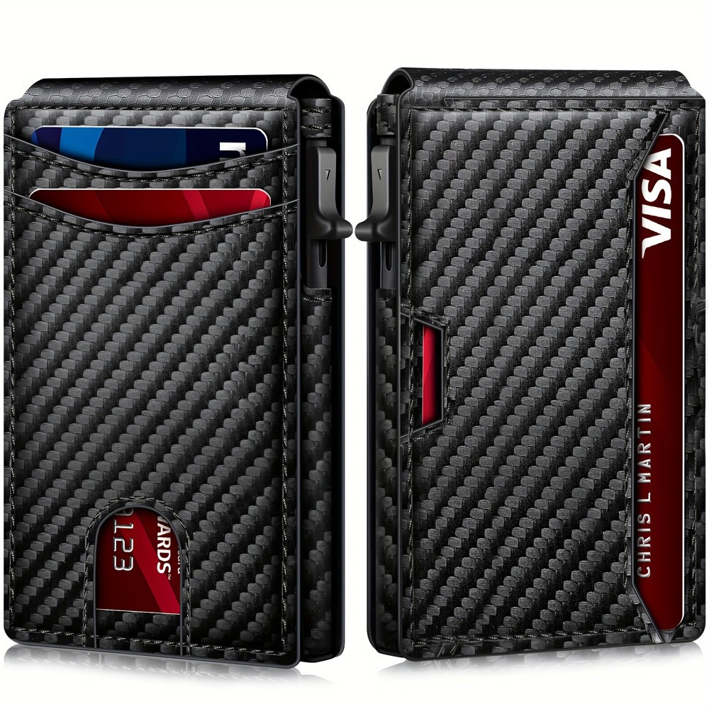 Men’s Slim PopUp Bifold Carbon Fiber Wallet, RFID Blocking, Money Clip, Men Gift