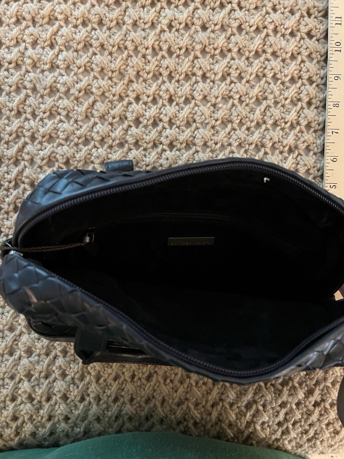 Bottega Veneta Handbag In Navy. Mint condition, as photos show. Approx 10”x6”.