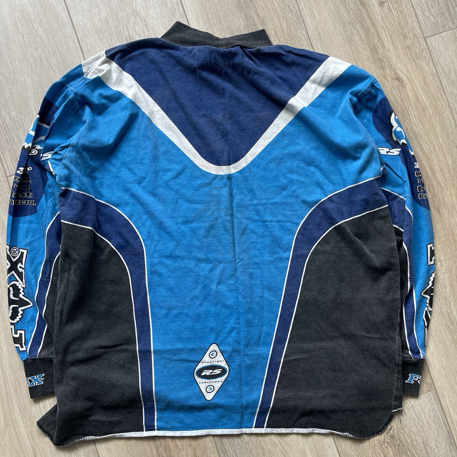VTG 90s Fox Racing RS Single Stitch AOP Graphic Racing Mock Neck Jersey Sz XL