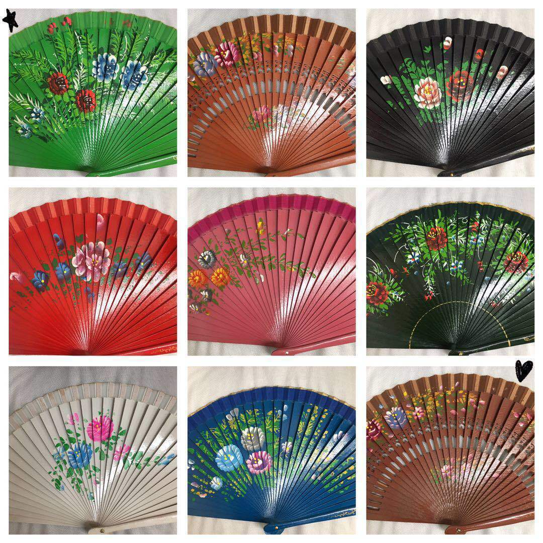 Vintage Inspired Spanish double Side Folding Bridgerton party Wood Fan for Her
