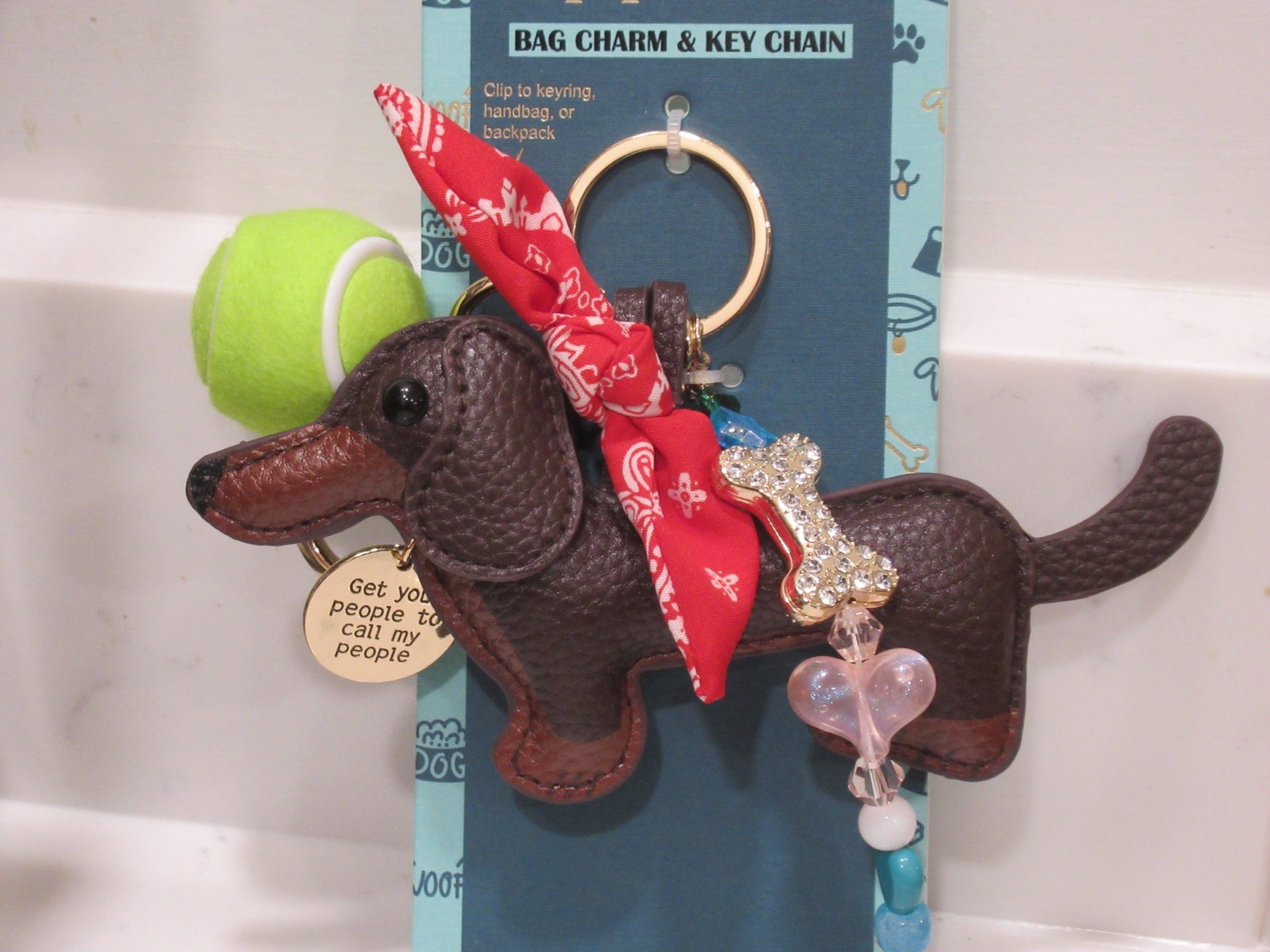 Piper K Dachshund Dog Tennis Ball Bandana Bling Bone Bag Charm Keychain
