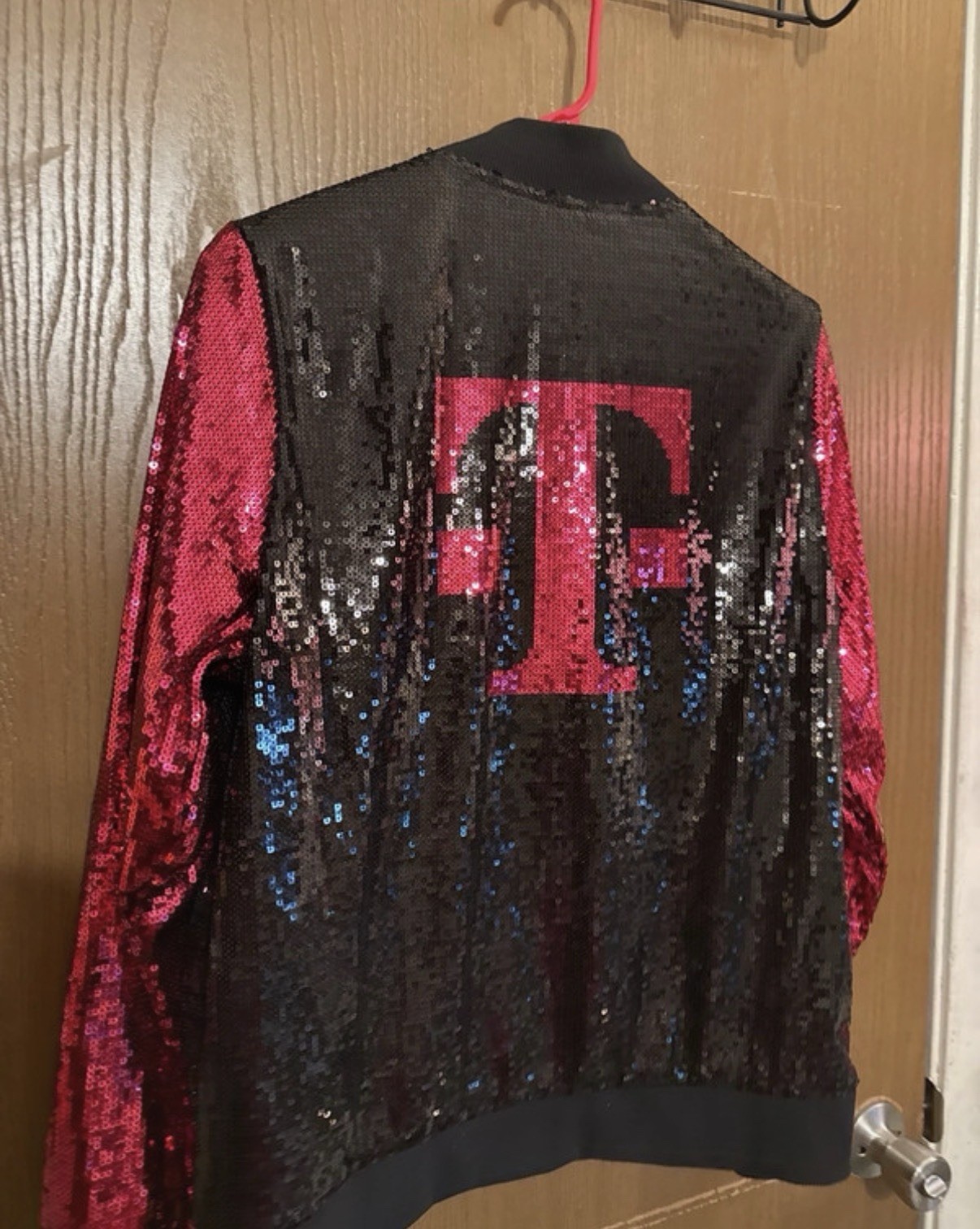 T-Mobile Women’s Bomber Jacket Black/Pink Sequin Accents Full Zip