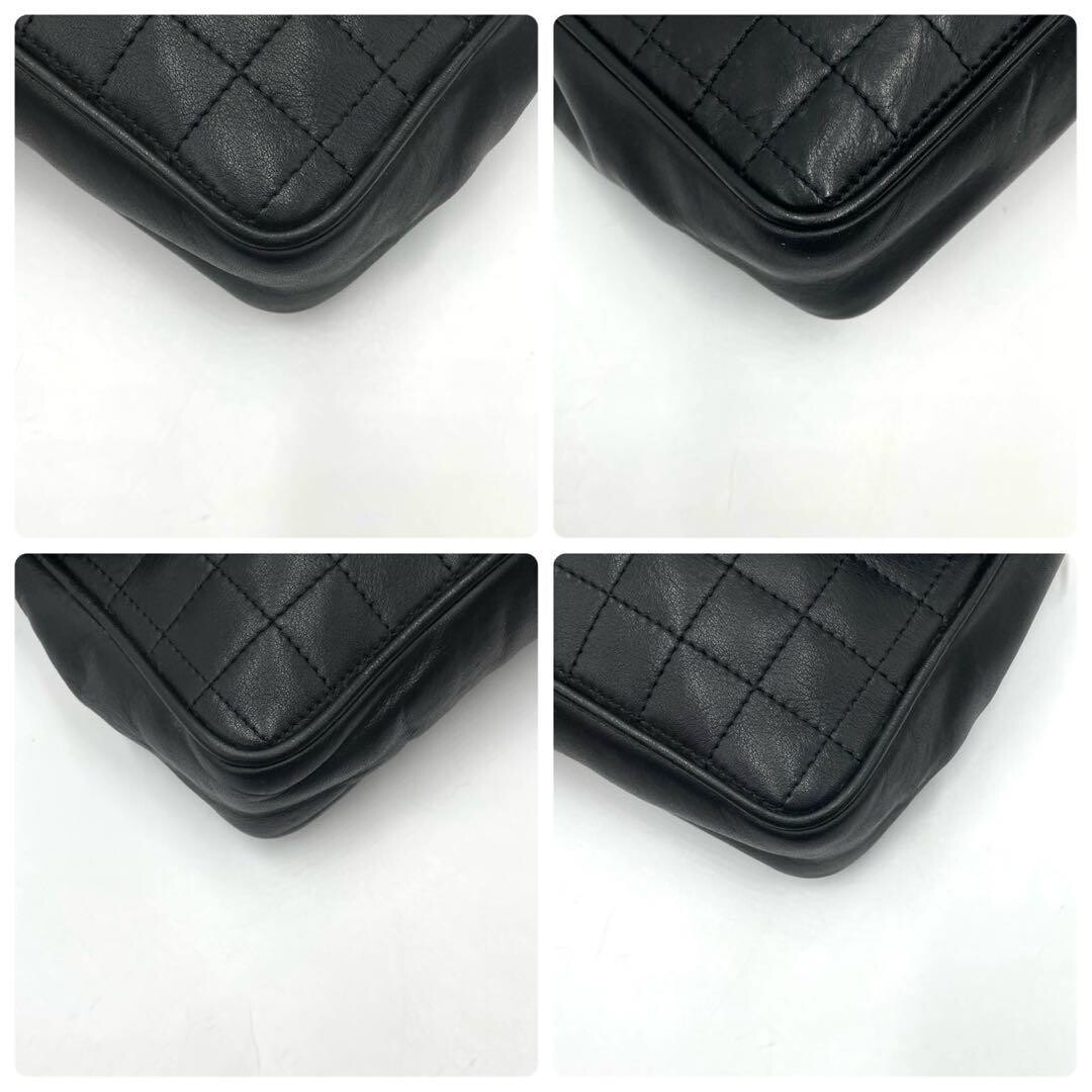 CELINE Triomphe Quilted Black Leather Gold Chain Shoulder Bag Pochette Vintage