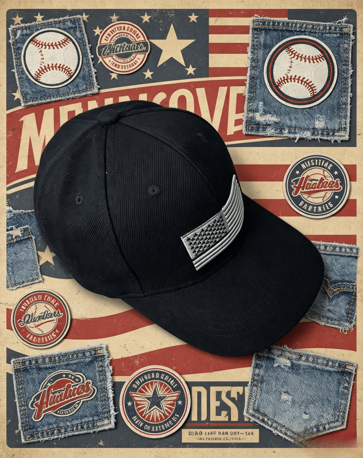 2-Pack Black Embroidered US Flag Low Profile Baseball Caps, Adjustable