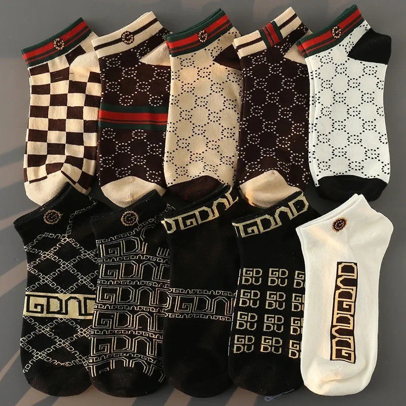 5 Pair Designer Stylish Short Socks Breathable Unisex Cotton Socks