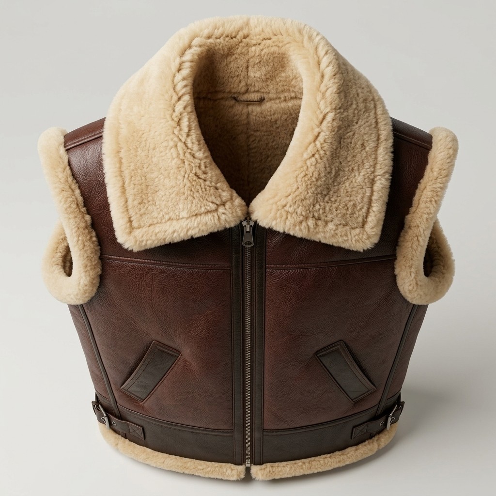 Men B3 Bomber Shearling Leather Vest Aviator Sheepskin Fur Lined Gilet Jacket