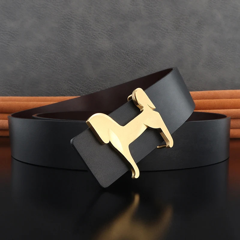 Genuine Leather Belt 3.8cm Slide Buckle Stainless Steel Horse Men Waistband
