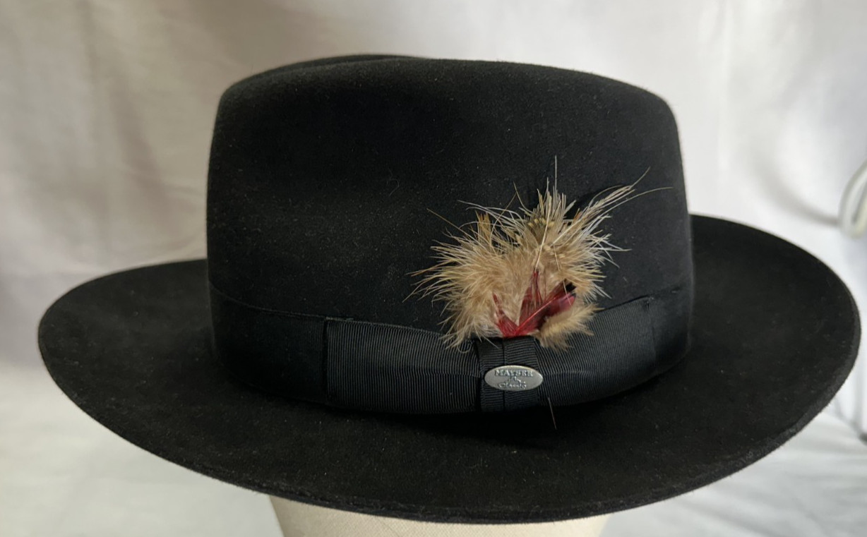 VINTAGE MAYSER CLASSIC Hutmacher Seit 1800 FEDORA BLACK GERMANY SIZE 57 – PREOWN