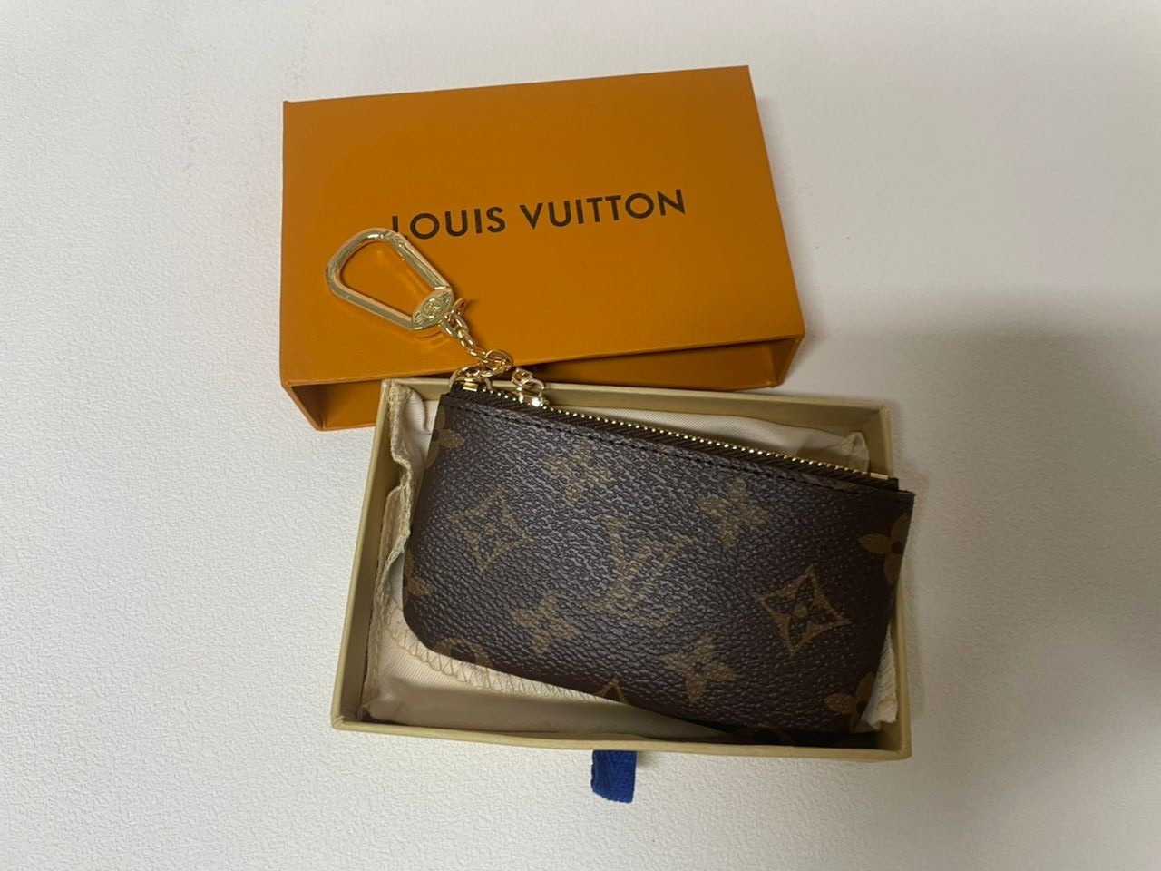 Authentic Louis Vuitton Monogram Key Pouch Pochette Cles Coin Purse W/Box & Bag