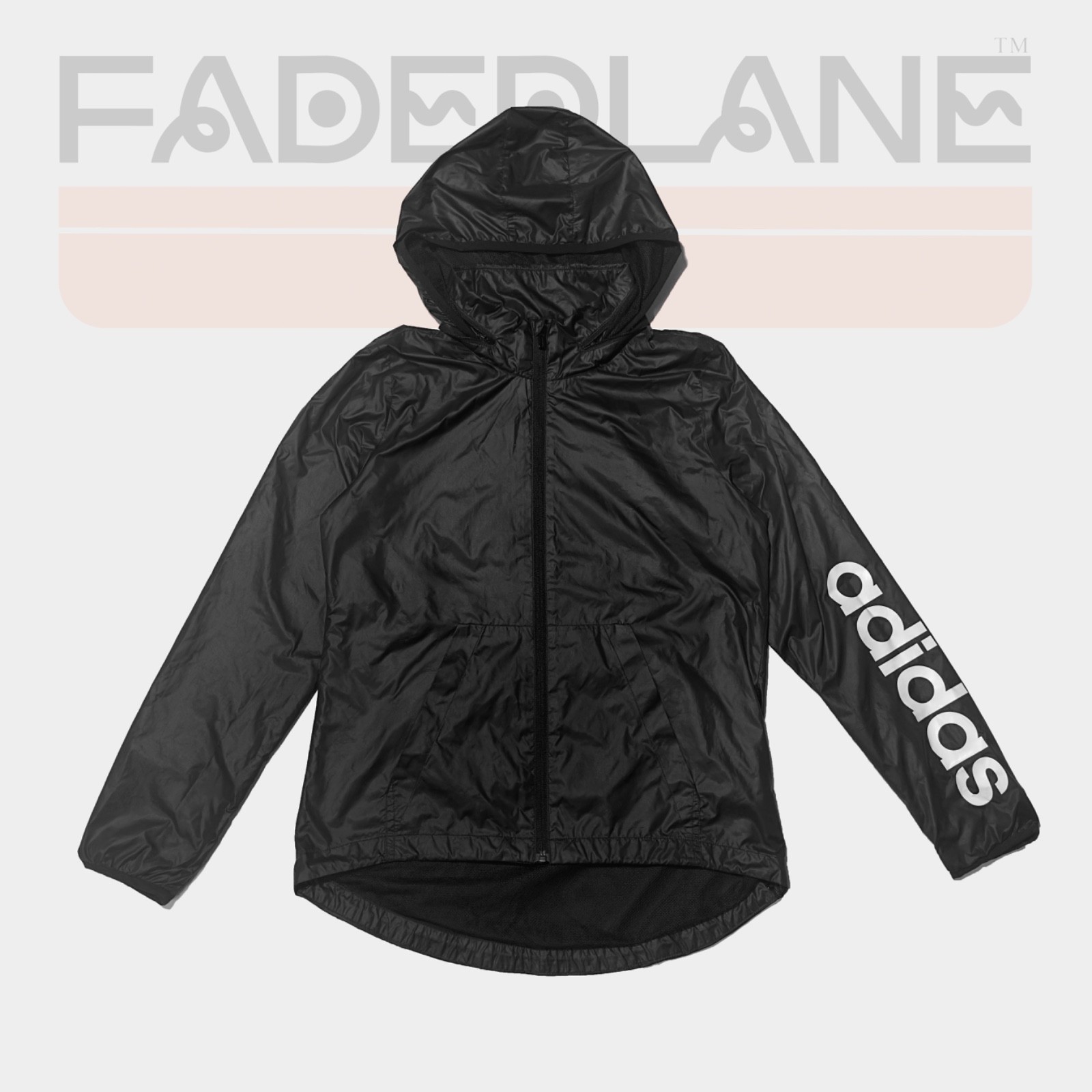 Adidas Black Windbreaker Workout Jacket with Hoodie, Size Small