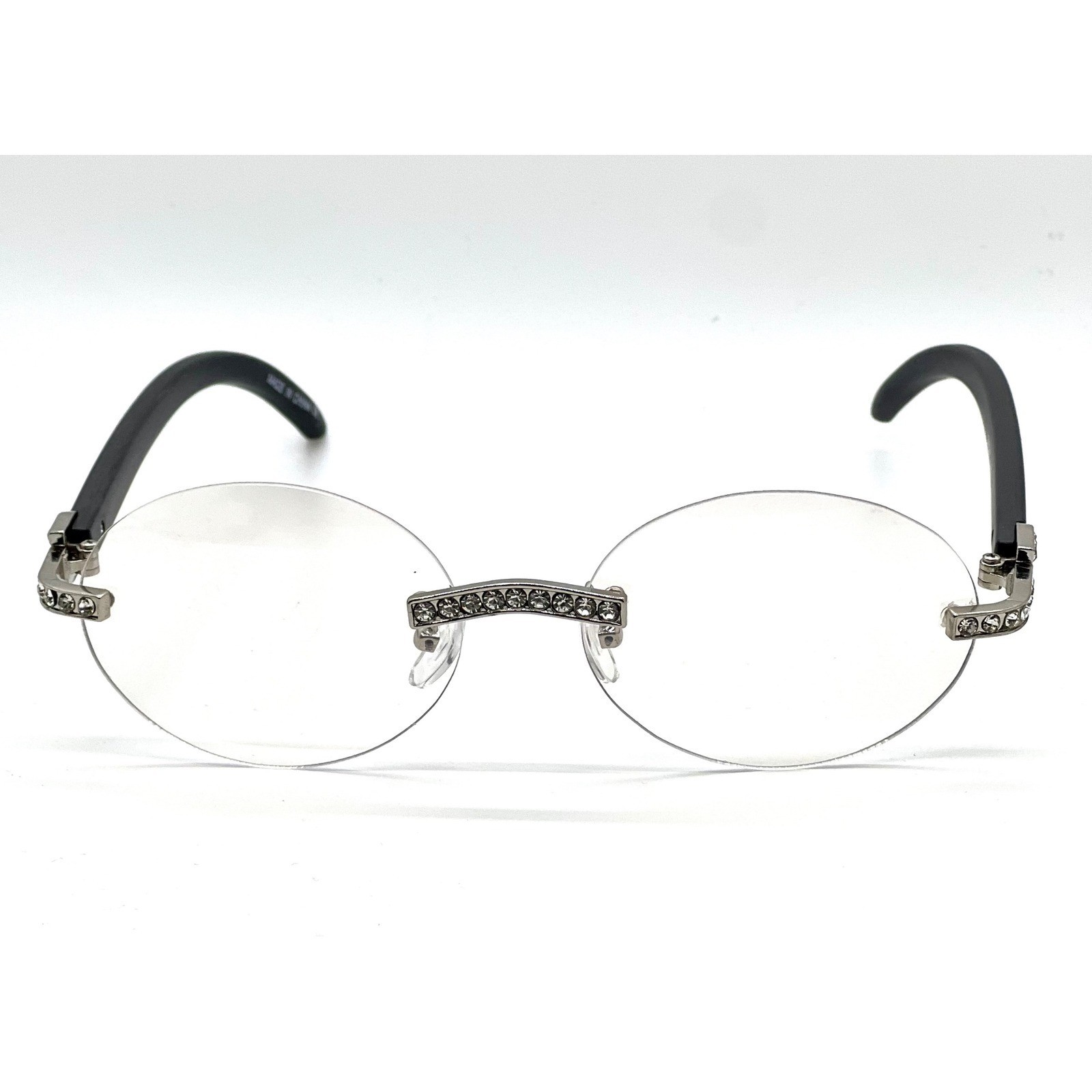 Rhinestone Rimless Round Sunglasses Fashion Clear Lens Glasses Hip Hop 80’s 90’s