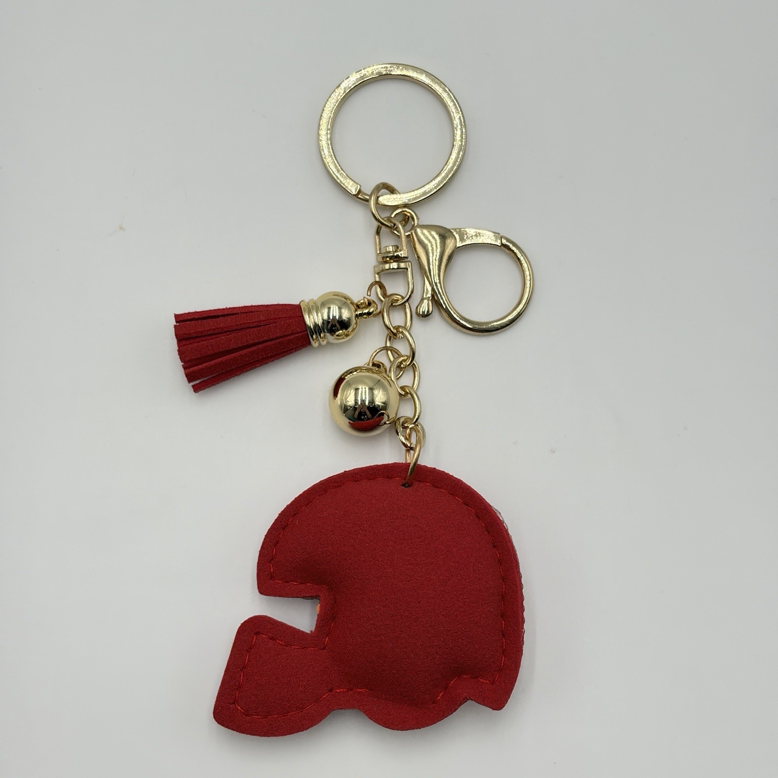 Football Helmet Rhinestone Bag Charm Keychain Sports Fan Tassel Red Gift