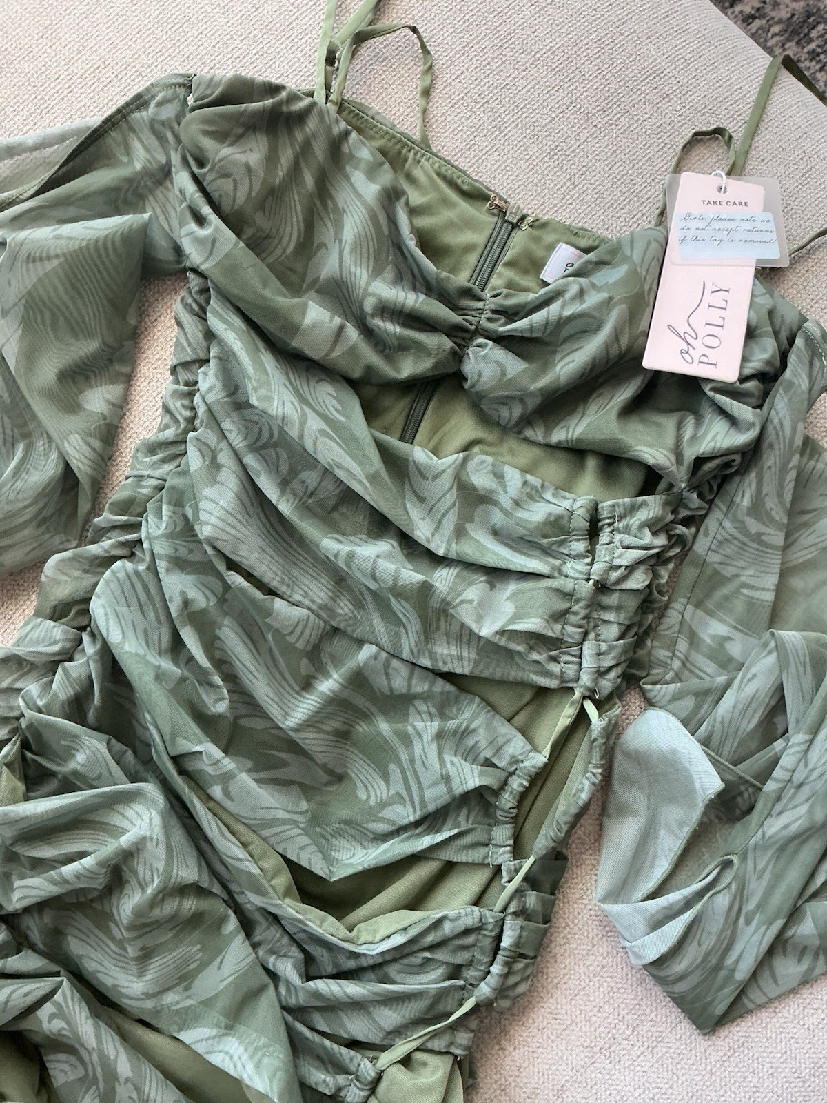 Oh Polly Olive Green Lace Up Cut Out Mini Dress Size 12 NWT