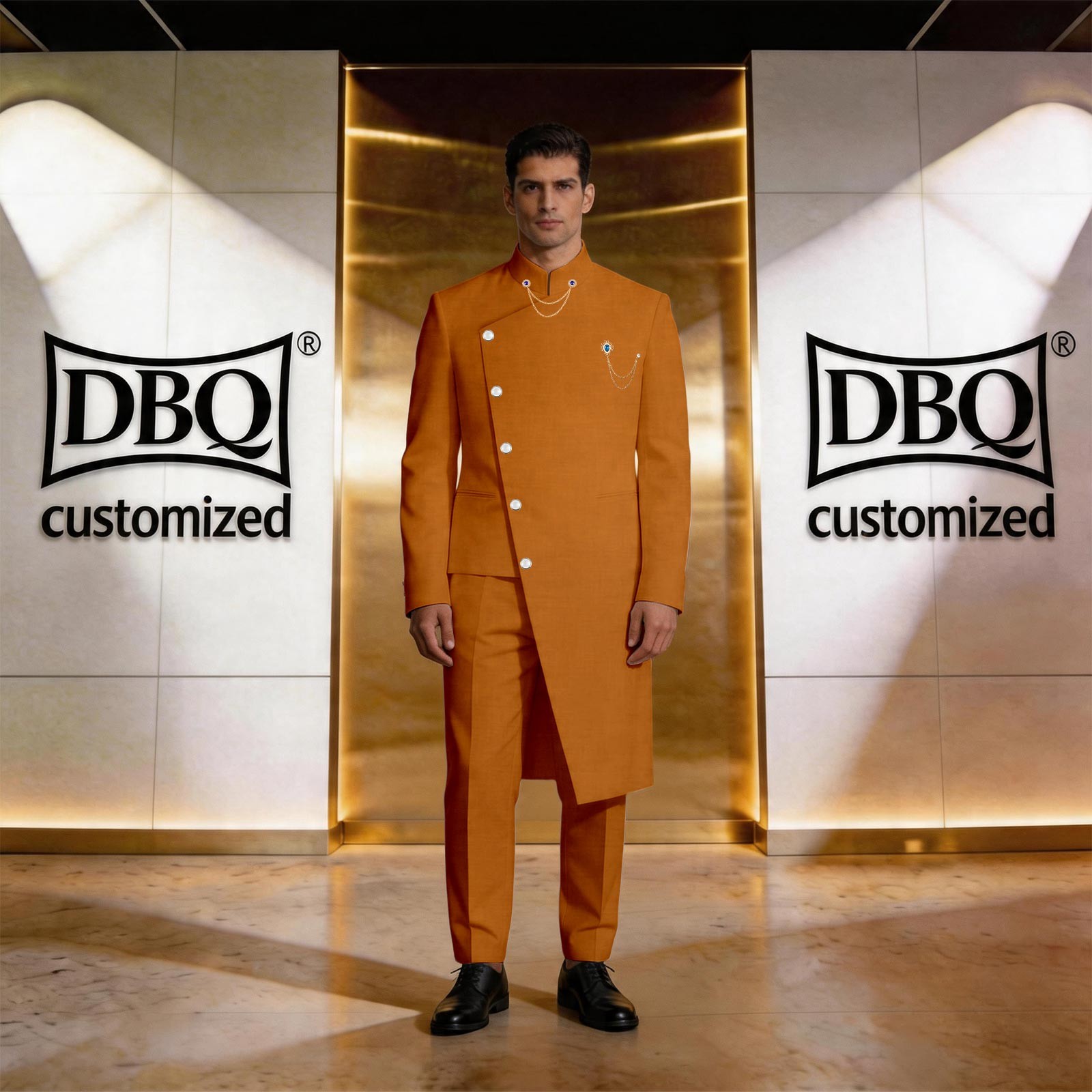 African Men’s Tailor Made Single Breast Long Jacket Pants 2 Pieces Business Set