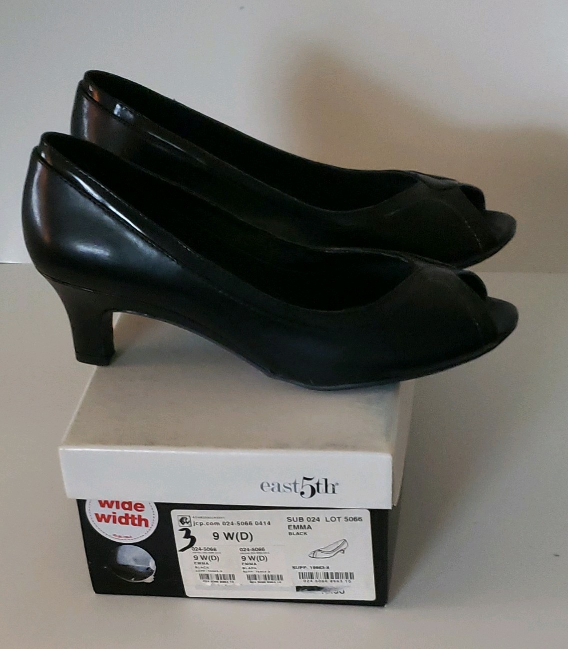 East 5th Black Peep Toe Pump Heels Slip-On Women’s US 9 W Wide Width