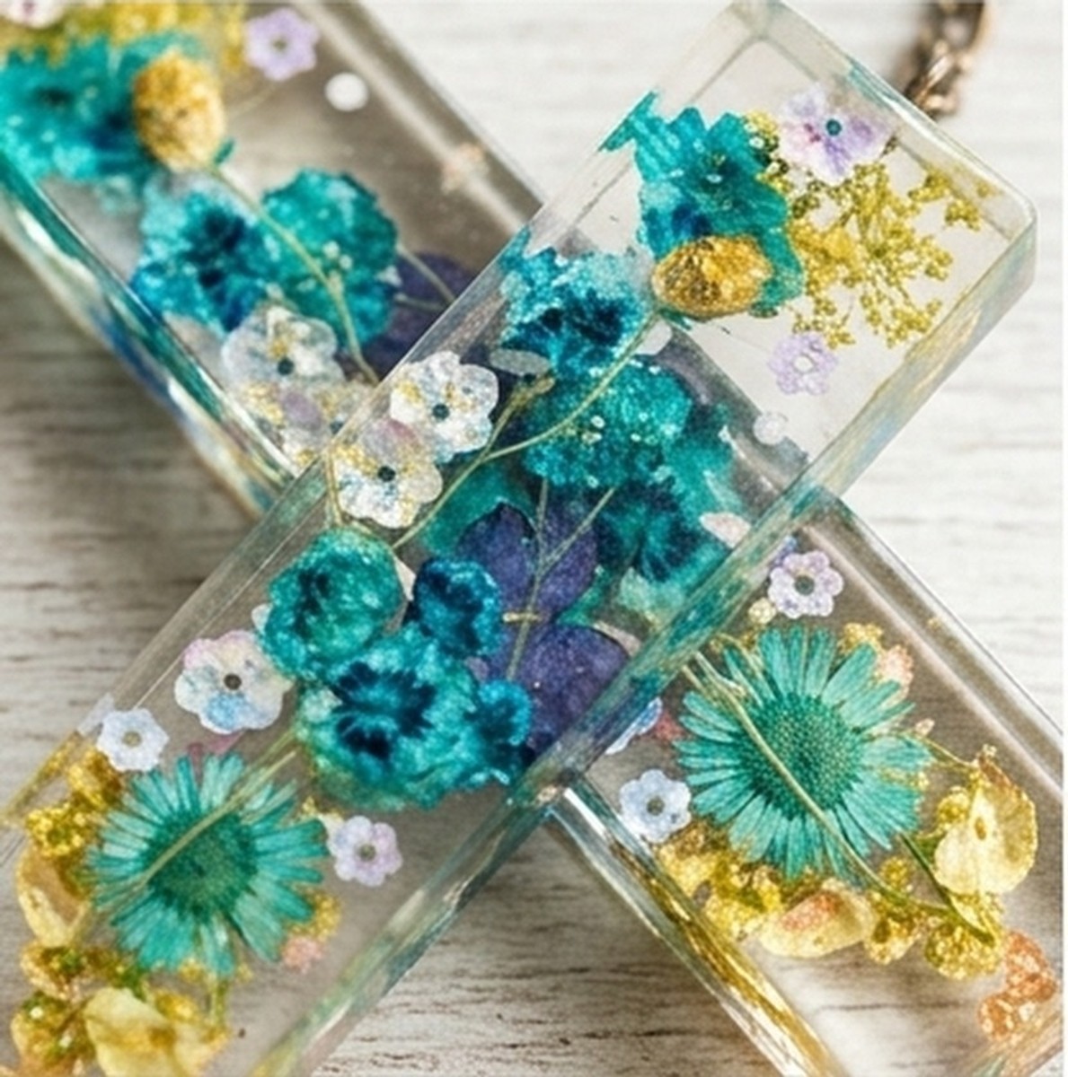 Handmade Floral Resin Keychain with Tassel and Charms