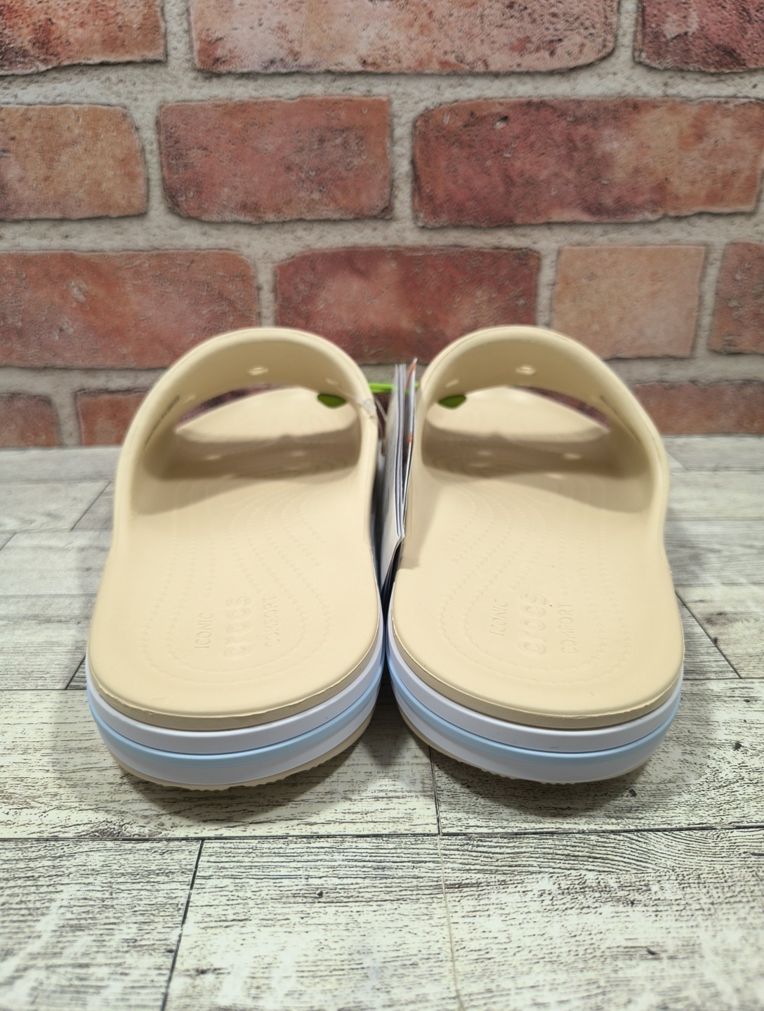 Crocs Bayaband Beige Raised Crocs Logo Unisex Slides Size M7/W9 205392-1LI NWT