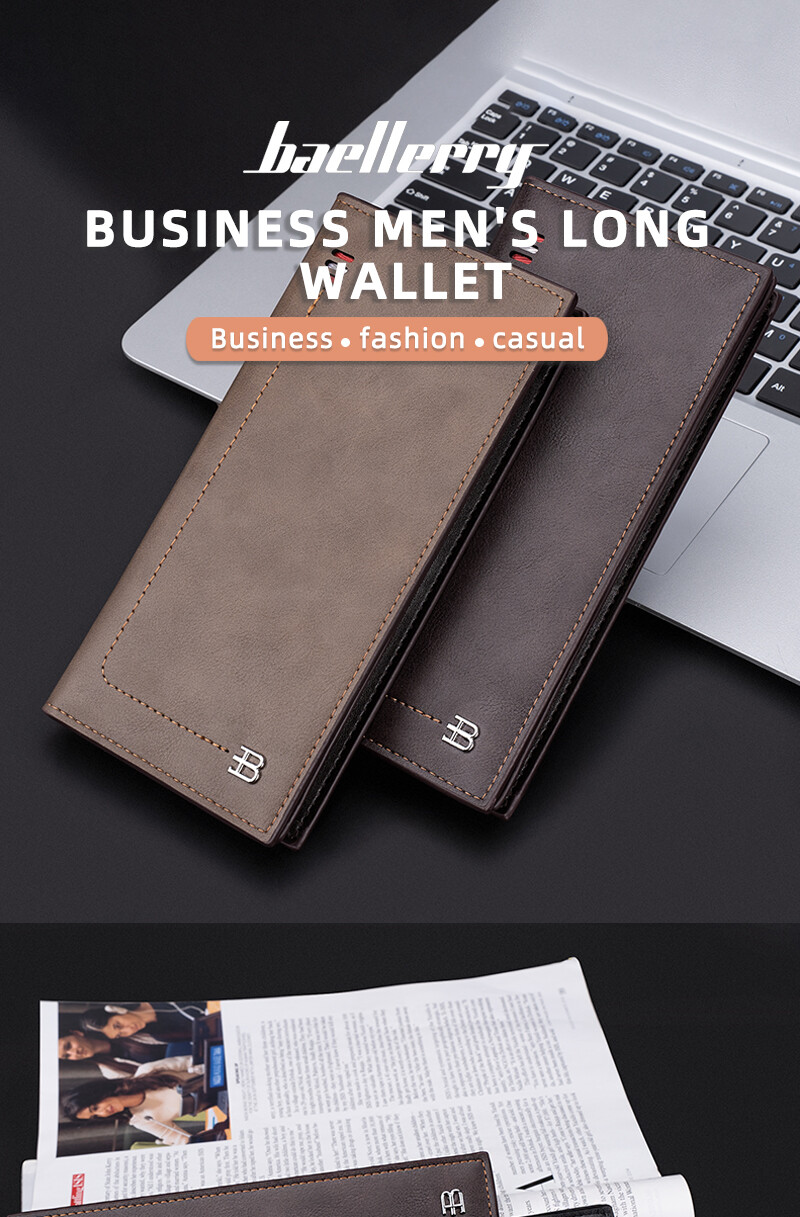 RFID Blocking Men Long Bifold Wallet Money Clip Leather Purse Multi-Card Holder
