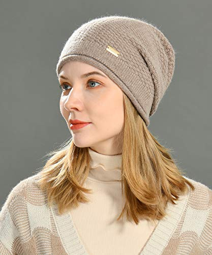 Slouchy Beanies for Women Winter Soft Warm Cashmere Hat Skull Cap Medium Brown